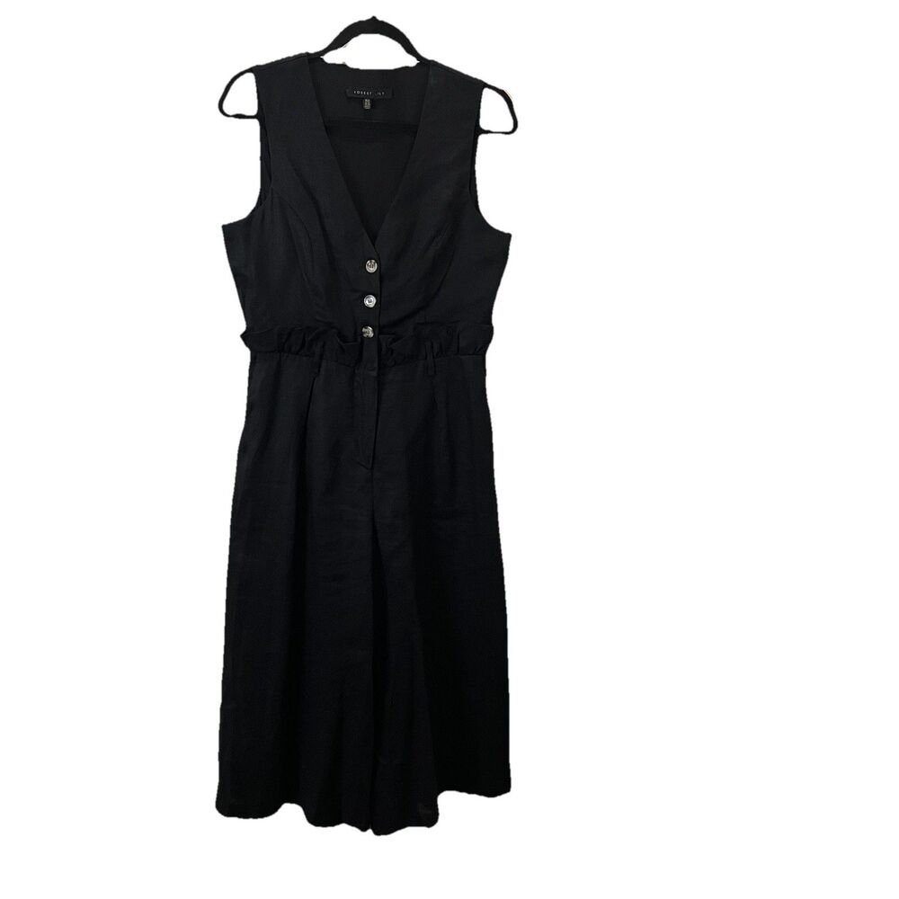Forest Lily Black 100% Linen Sleeveless Crop Jumpsuit Womens Size 8 Preppy